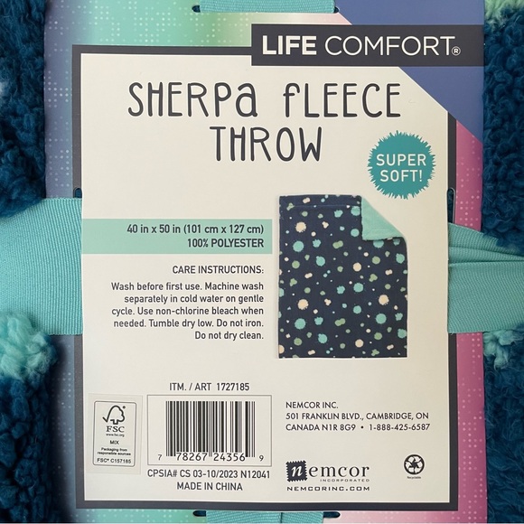 Life Comfort Blue Polka Dotted Sherpa Fleece Throw - Picture 5 of 11